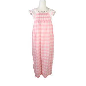 Vintage 70s pink and white gingham check maxi dress Girls 10